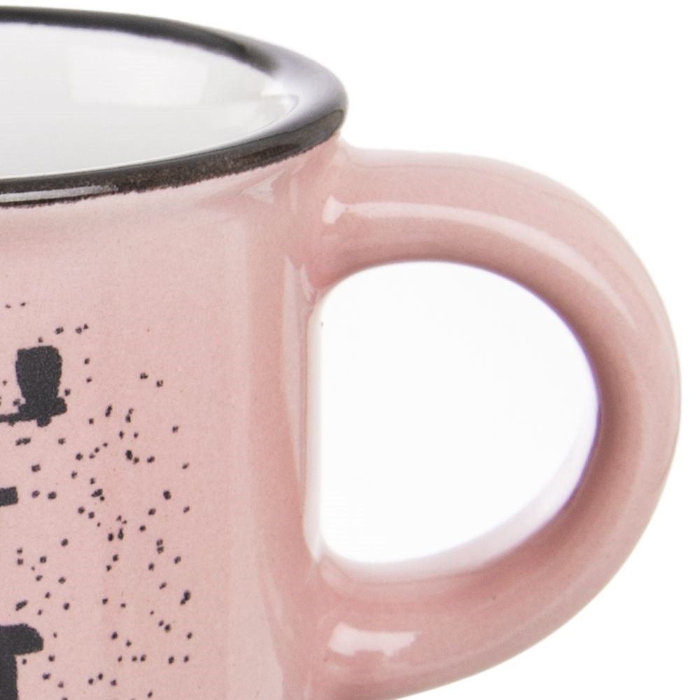 Small Ceramic Espresso Cup - Pink with Black Coffee Grinder
