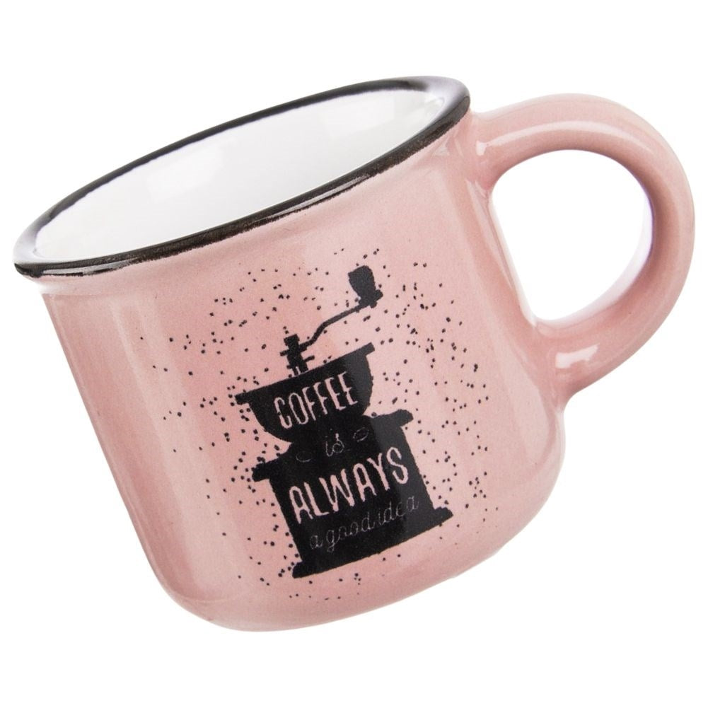 Small Ceramic Espresso Cup - Pink with Black Coffee Grinder