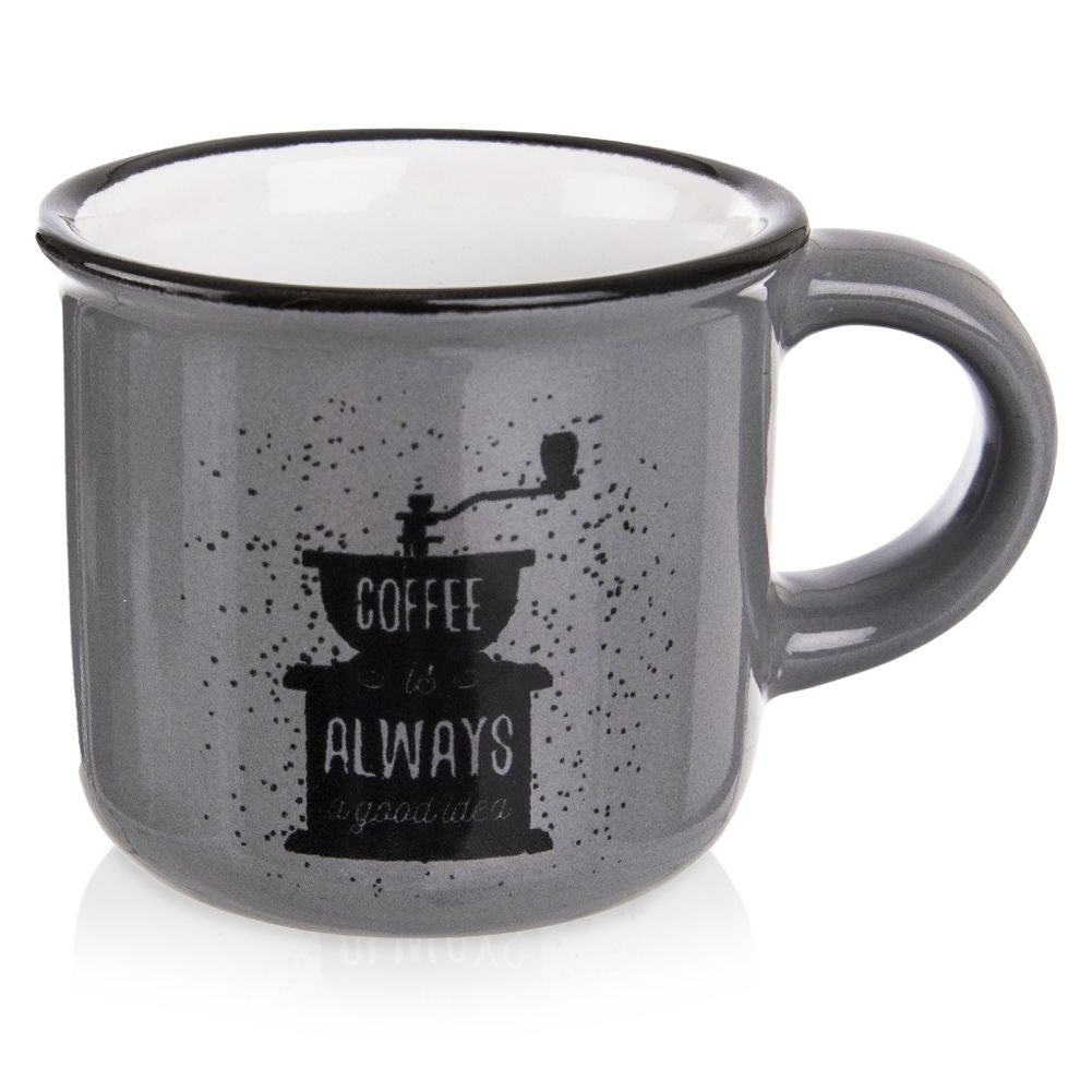 Small Decorated Ceramic Espresso Cup with Coffee Grinder Motif