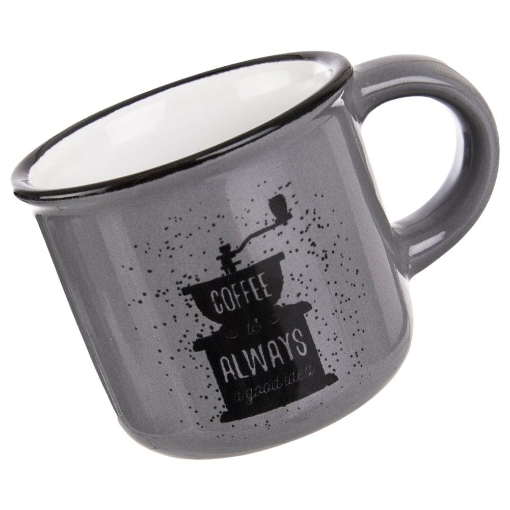 Small Decorated Ceramic Espresso Cup with Coffee Grinder Motif