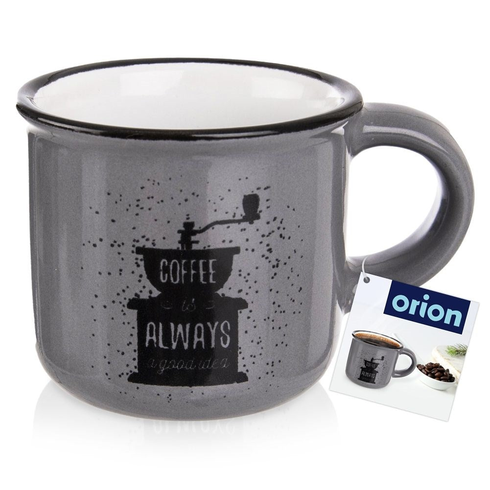 Small Decorated Ceramic Espresso Cup with Coffee Grinder Motif