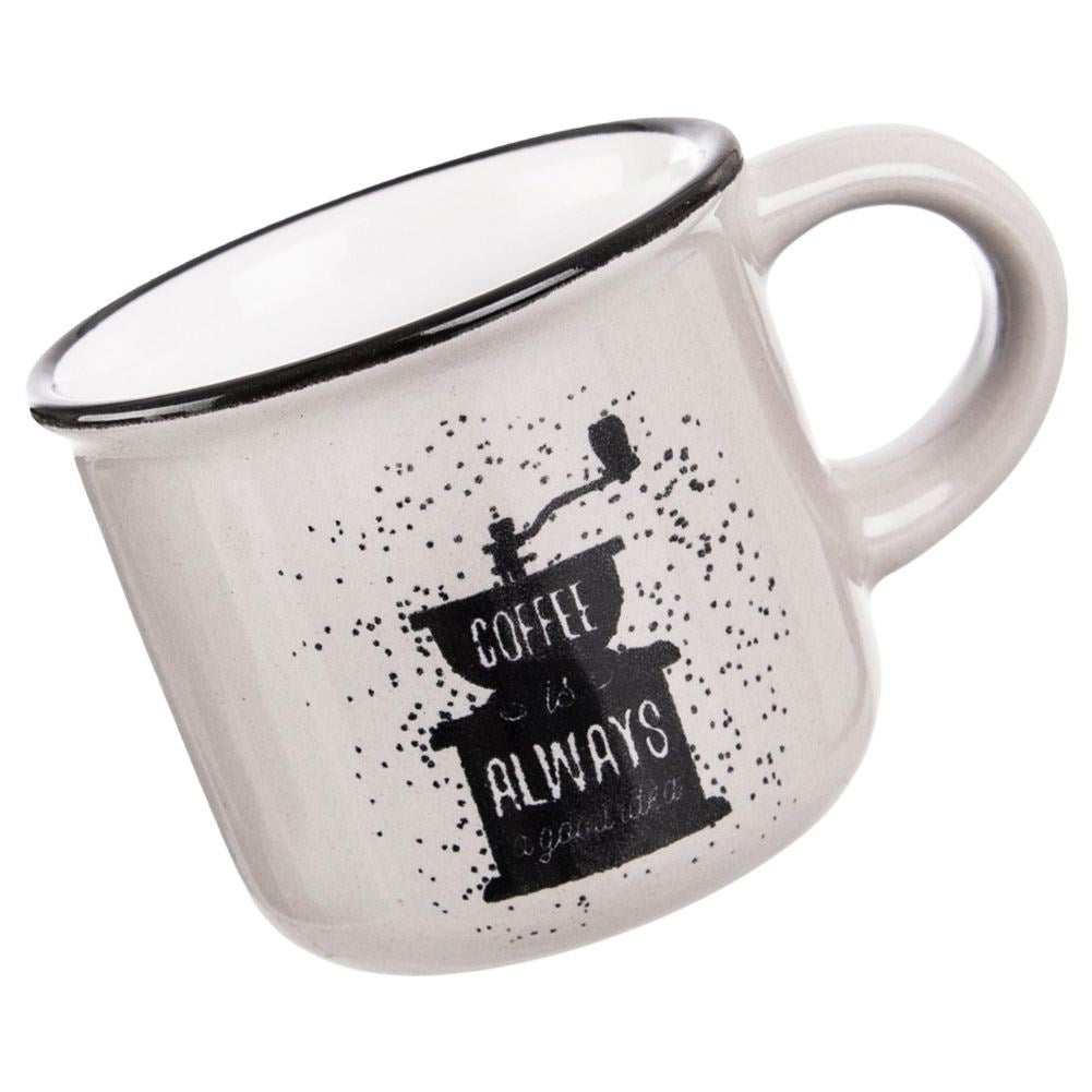 Small Decorated Espresso Cup with Coffee Grinder Motif