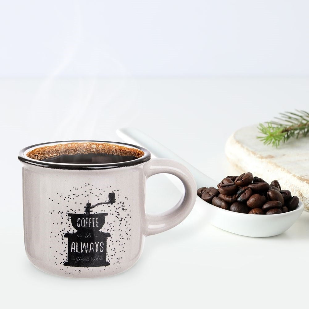 Small Decorated Espresso Cup with Coffee Grinder Motif