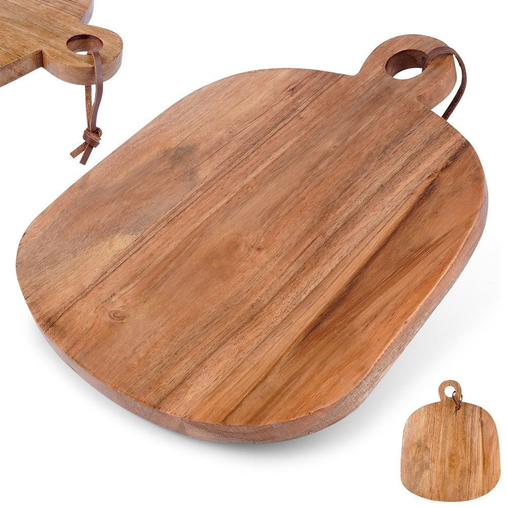 Small cutting board in acacia wood with handle for serving