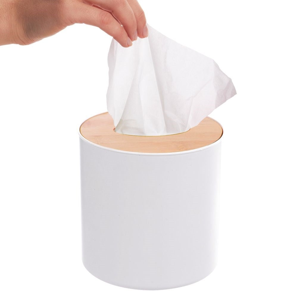 Small durable waste bin for bathrooms in plastic and bamboo