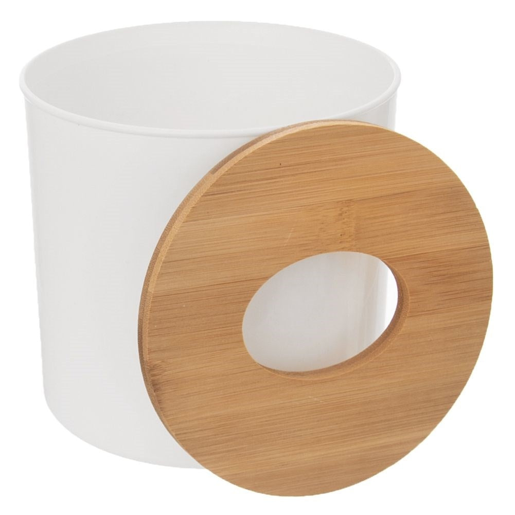 Small durable waste bin for bathrooms in plastic and bamboo