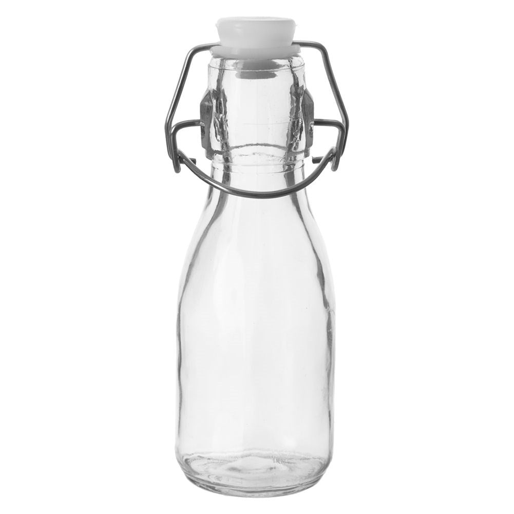 Small glass bottle 160 ml with tight-fitting clamp closure