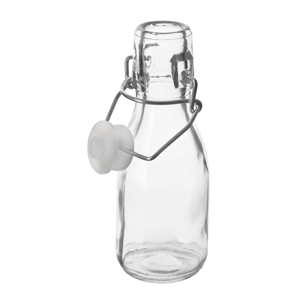 Small glass bottle 160 ml with tight-fitting clamp closure