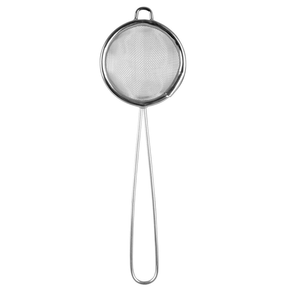 Small kitchen strainer in stainless steel for baking and cooking