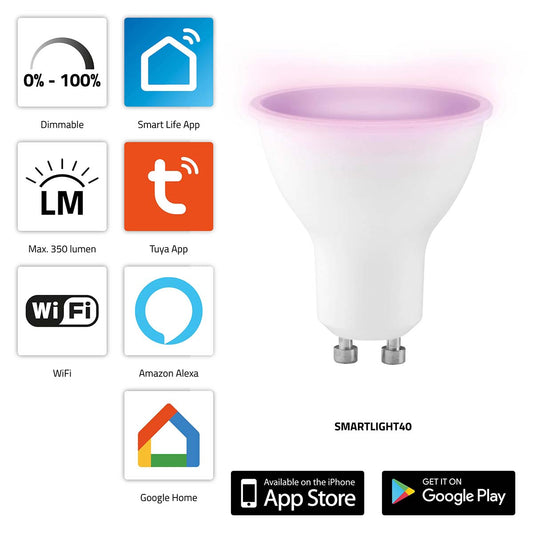 Smart LED Wi-Fi Lamp, RGB, Dimmable, GU10 Fitting