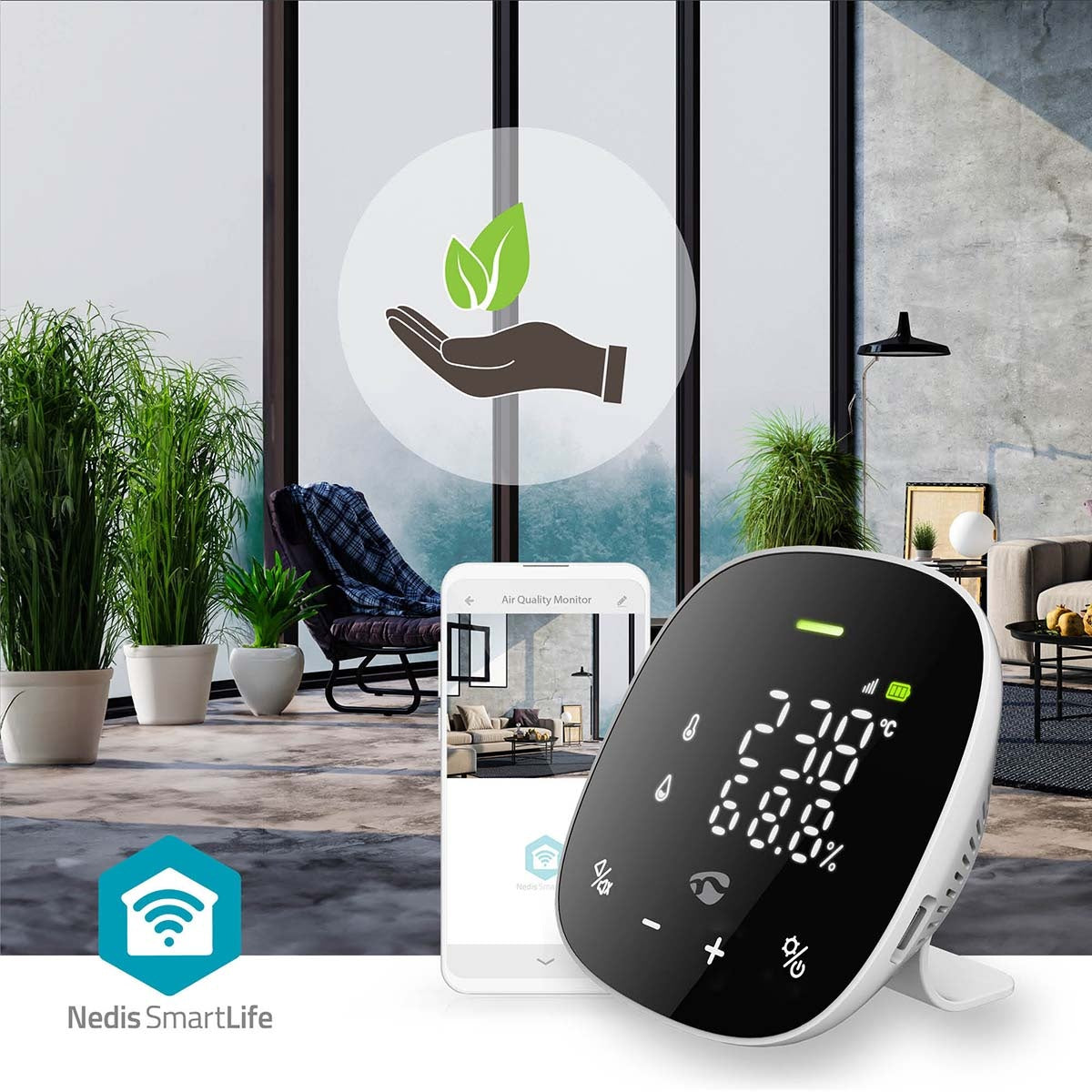 SmartLife Air Quality Monitor | Wi-Fi | Including display | Carbon Dioxide (CO2) / Humidity / Temperature | Android™ / IOS | Black / White