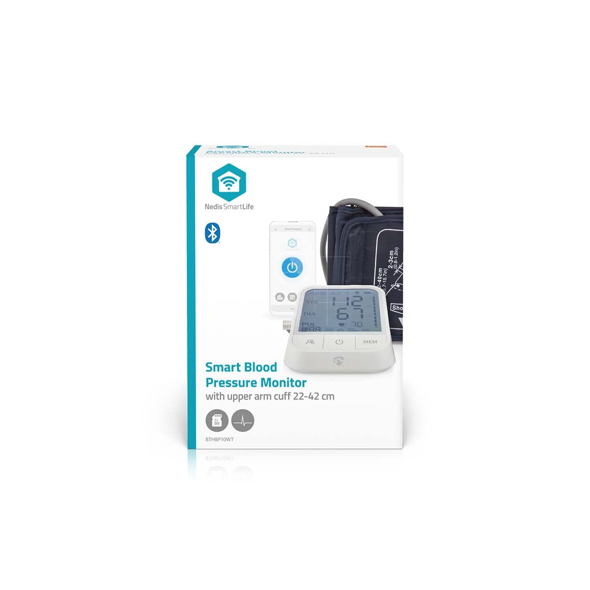 SmartLife Blood Pressure Monitor | Arm | Bluetooth | LCD Screen | 22 - 42 cm | Standstill Indication / Cuff On Detection / Irregular Heartbeat Detection | White