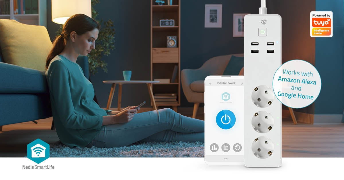 SmartLife Branch connector | Wi-Fi | 3x Grounded connector (CEE 7/3) / 4 x USB | 16 A| 3680 W | 1.80 m | -10 - 40 °C | Android™ / IOS | White