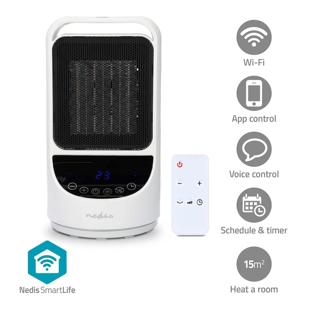 SmartLife Ceramic PTC Fan Heater | Wi-Fi | 1500 W | 2 Heat settings | Oscillation | Display | 10 - 49 °C | Android™ / IOS
