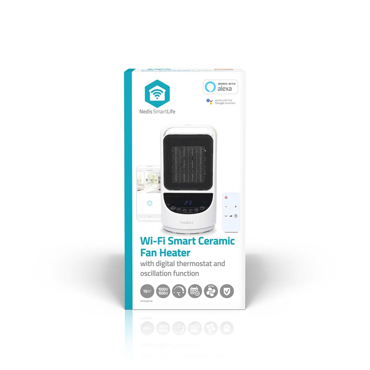 SmartLife Ceramic PTC Fan Heater | Wi-Fi | 1500 W | 2 Heat settings | Oscillation | Display | 10 - 49 °C | Android™ / IOS