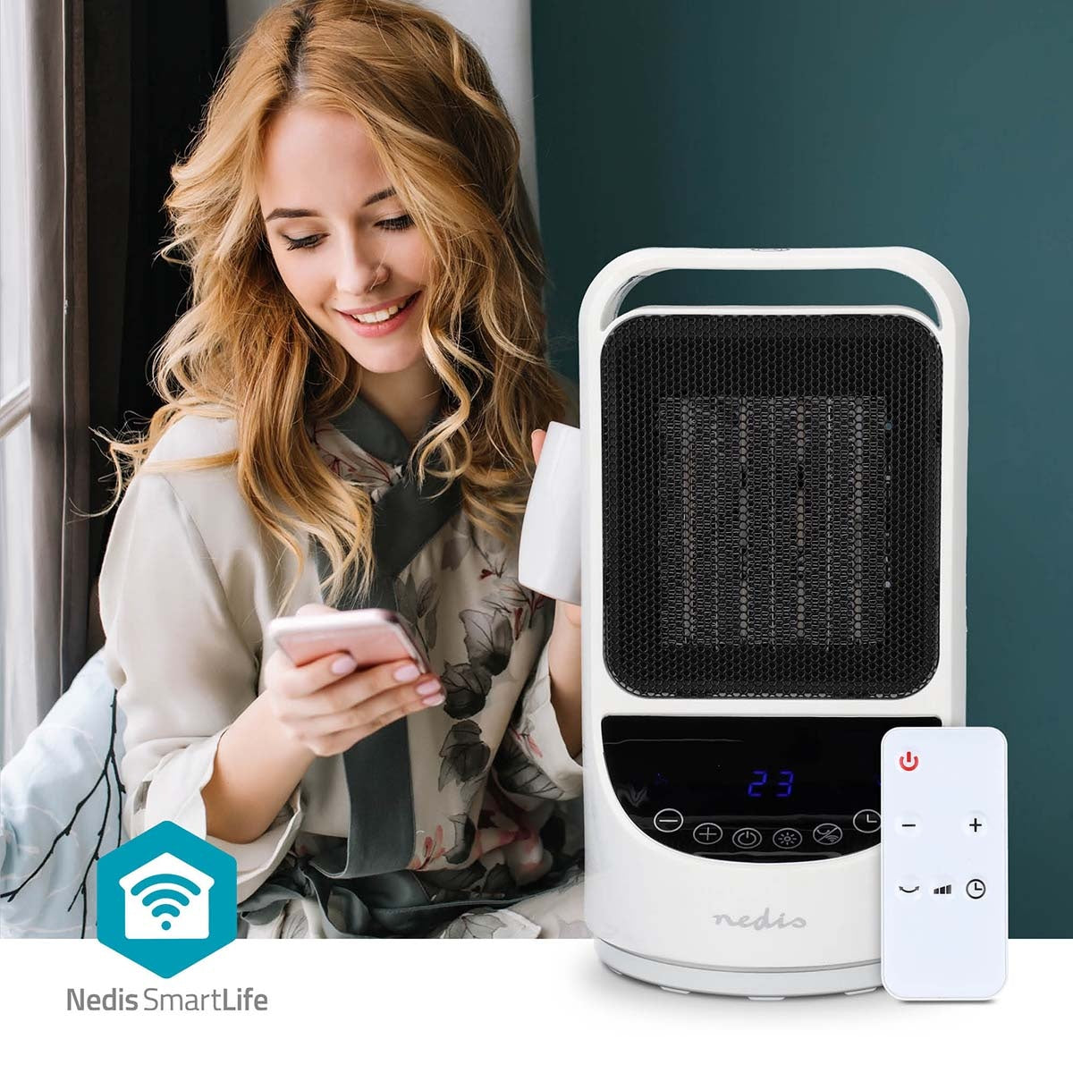 SmartLife Ceramic PTC Fan Heater | Wi-Fi | 1500 W | 2 Heat settings | Oscillation | Display | 10 - 49 °C | Android™ / IOS