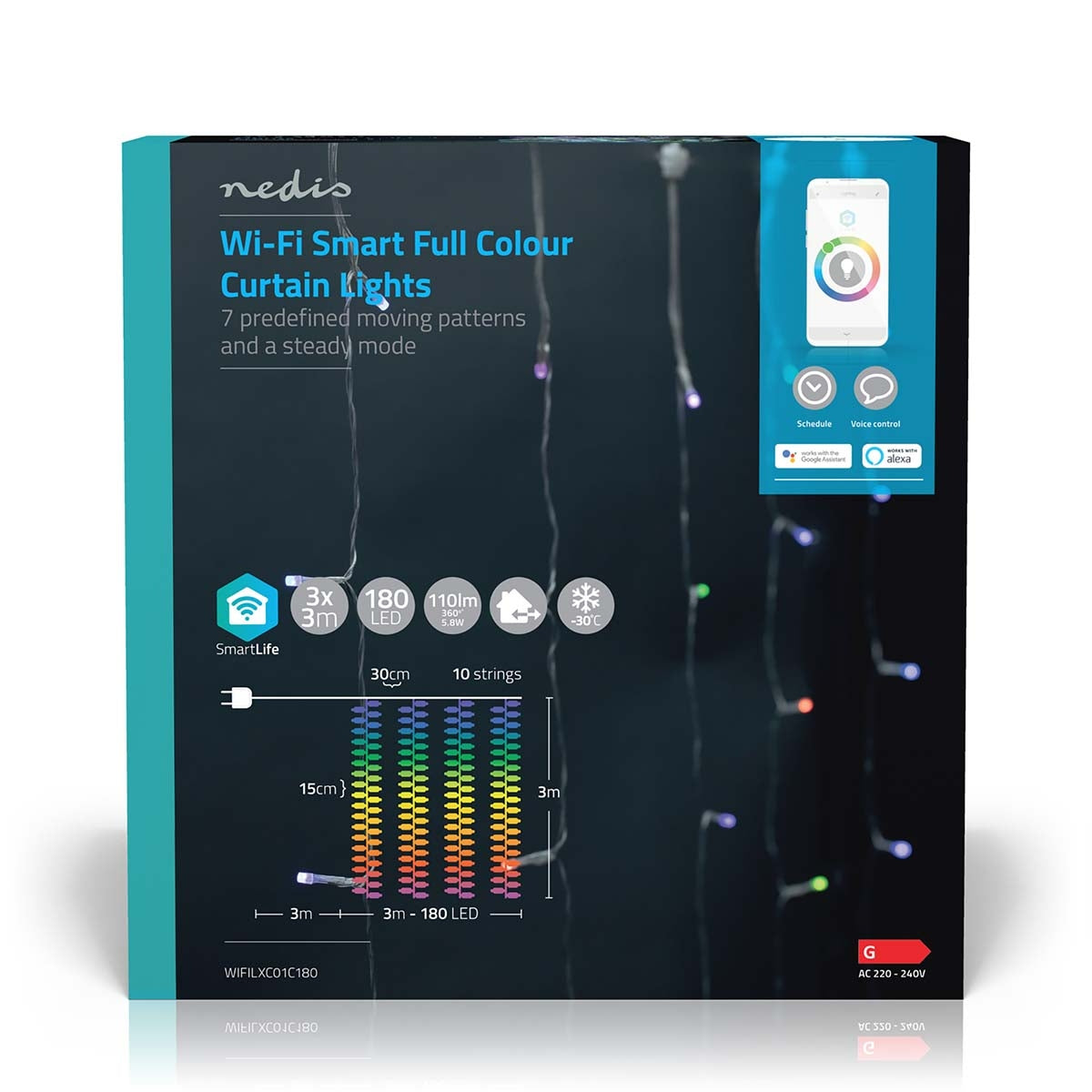 SmartLife Christmas Lighting | Curtain | Wi-Fi | RGB | 180 LEDs | 3 m| Android™ / IOS