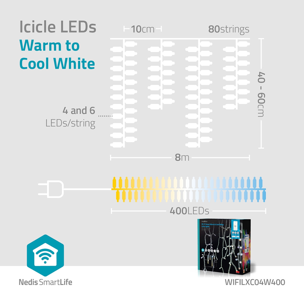 SmartLife Christmas Lighting | Icicles | Wi-Fi | Warm to cool white | 400 LEDs | 8.00 m | Android™ / IOS