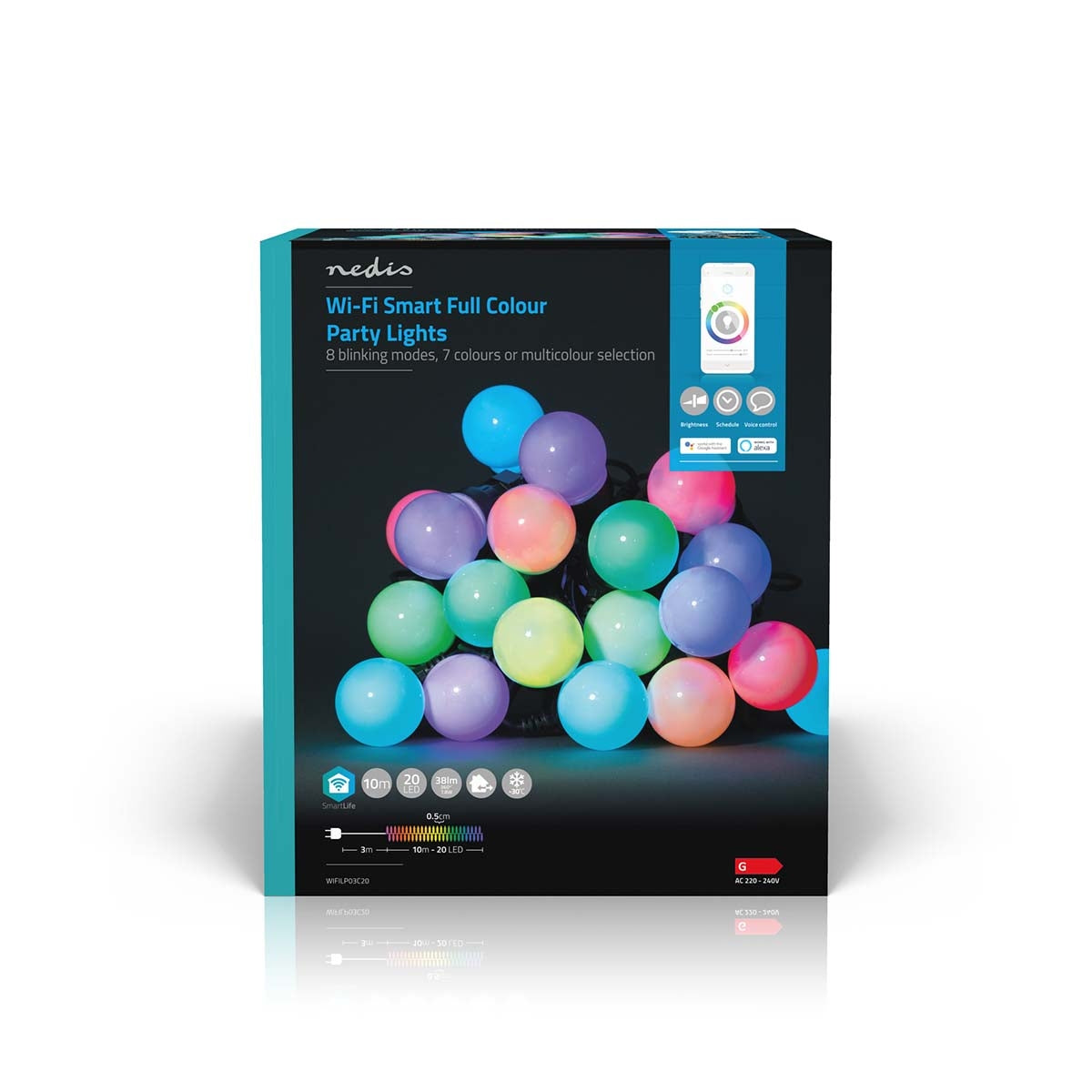 SmartLife Christmas Lighting | Party lights | Wi-Fi | RGB | 20 LEDs | 10 m | Android™ / IOS | Bulb diameter: 50 mm