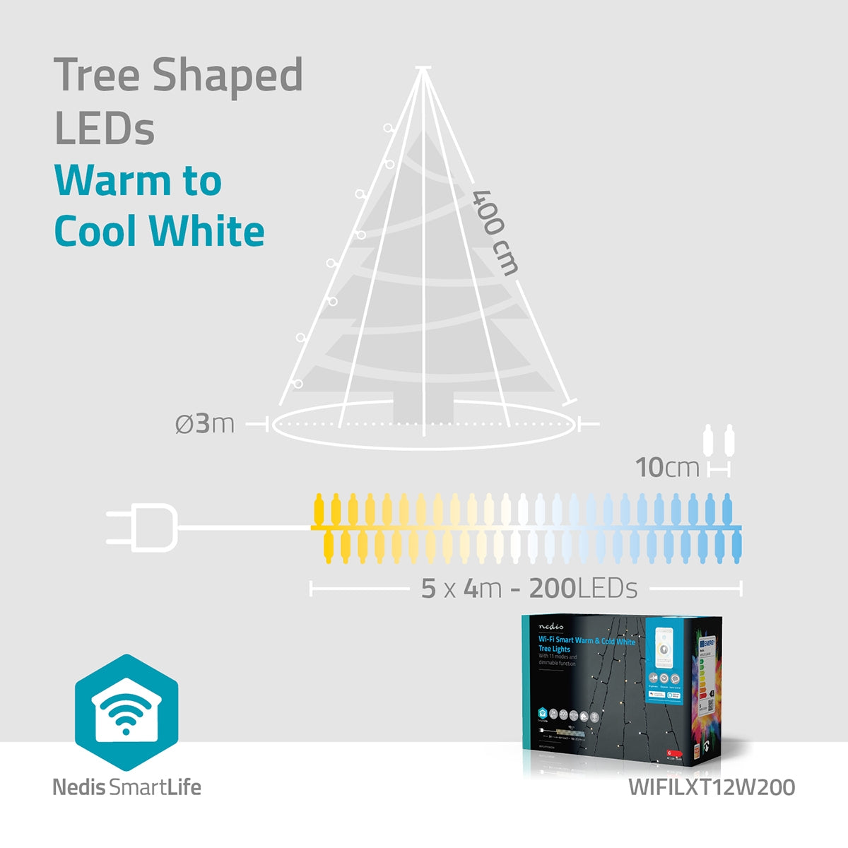 SmartLife Christmas Lighting | Tree | Wi-Fi | Warm to cool white | 200 LEDs | 20.0 m | 5 x 4 m | Android™ / IOS