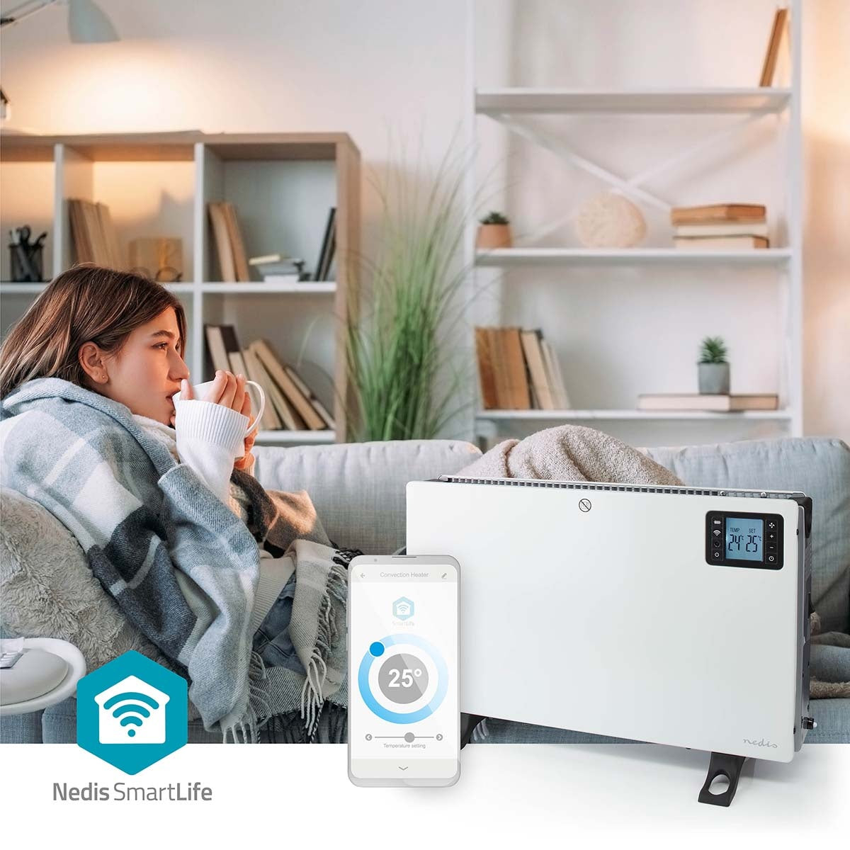 SmartLife Convection Heater | Wi-Fi | 2000 W | 3 Heat settings | LCD | 5 - 37 °C | Adjustable thermostat | White