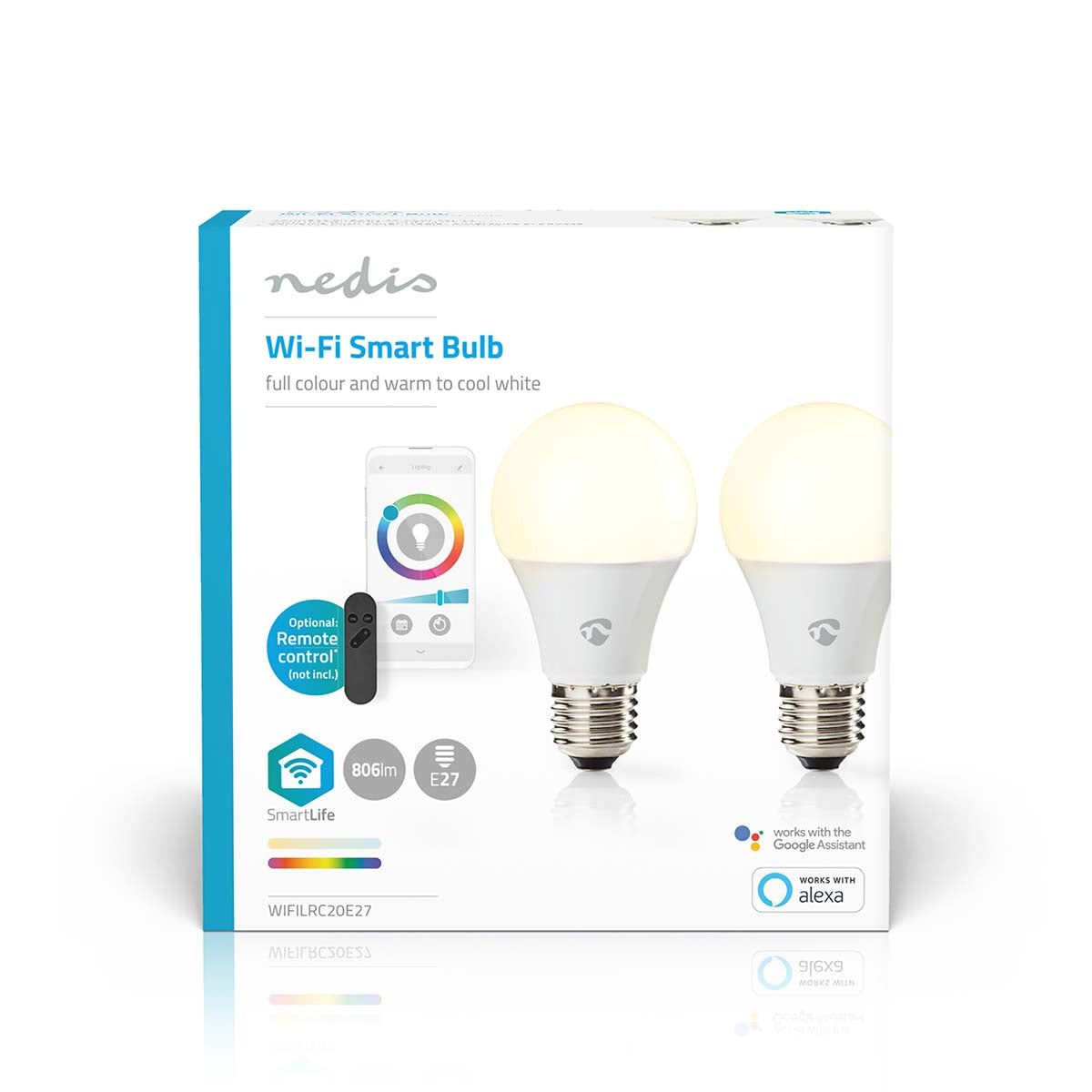 SmartLife Full Color Light Bulb | Wi-Fi | E27 | 806 lm | 9 W| RGB / Warm to cool white | 2700 - 6500 K | Android™ / IOS | Light bulb | 2 pcs.