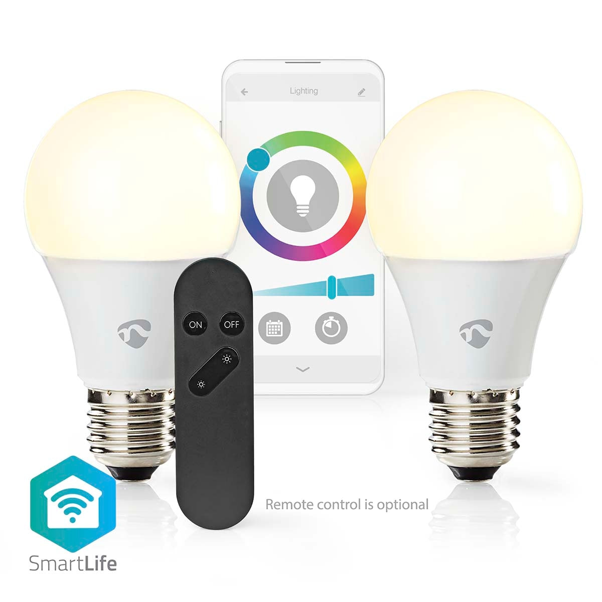 SmartLife Full Color Light Bulb | Wi-Fi | E27 | 806 lm | 9 W| RGB / Warm to cool white | 2700 - 6500 K | Android™ / IOS | Light bulb | 2 pcs.