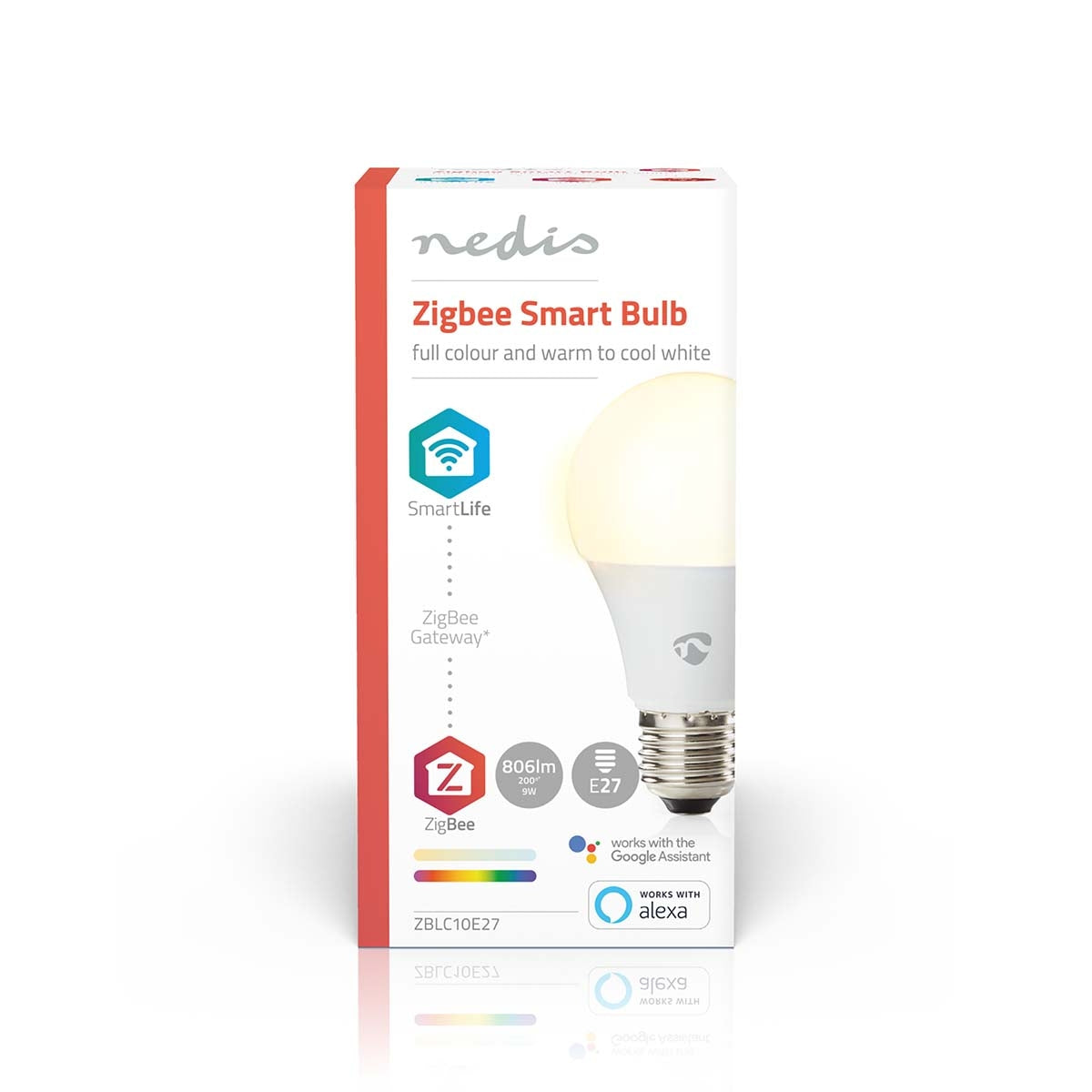 SmartLife Full Color Light Bulb | Zigbee 3.0 | E27 | 806 lm | 9 W| RGB / Warm to cool white | 2200 - 6500 K | Android™ / IOS | Light bulb | 1 pc.