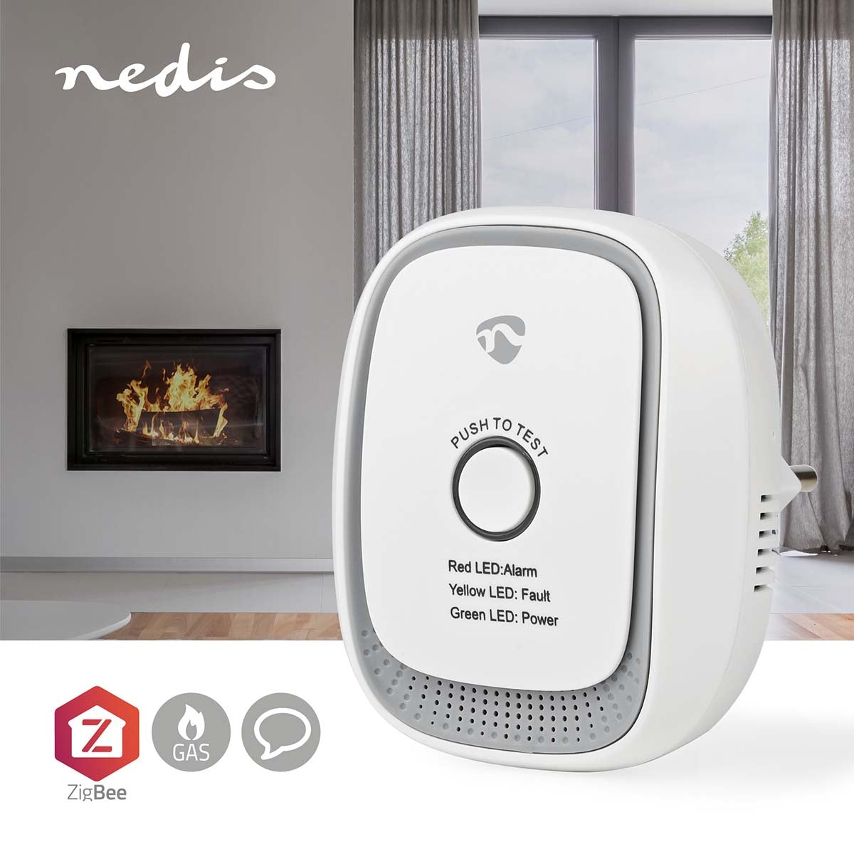 SmartLife Gas Detector | Zigbee 3.0 | Power adapter | Donor life cycle: 5 years | EN 50194-1:2009 | Android™ / IOS | With test button | 75 dB| White