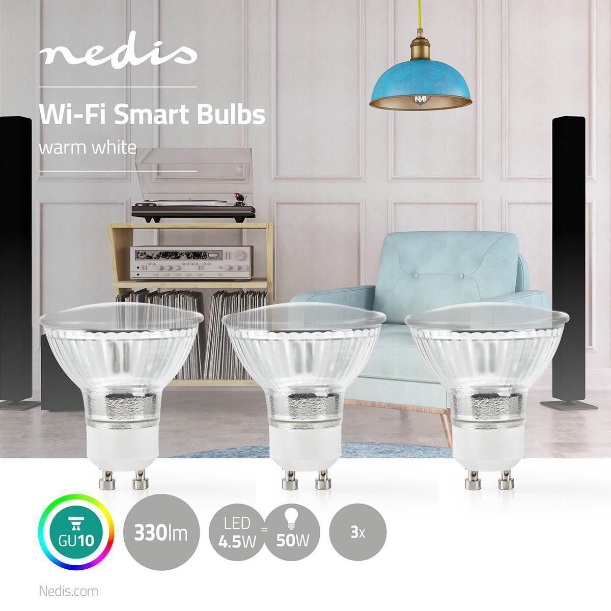 SmartLife LED Bulb | Wi-Fi | GU10 | 330 lm | 5 W | Warm White | 2700 K | Android™ / IOS | PAR16 | 3 pcs