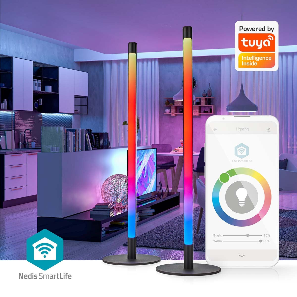 SmartLife Mood Light | Wi-Fi | Tube | 600 lm | RGBIC / Warm to Cool White | 2700 - 6500 K | 36 W | Metal | 2 pcs