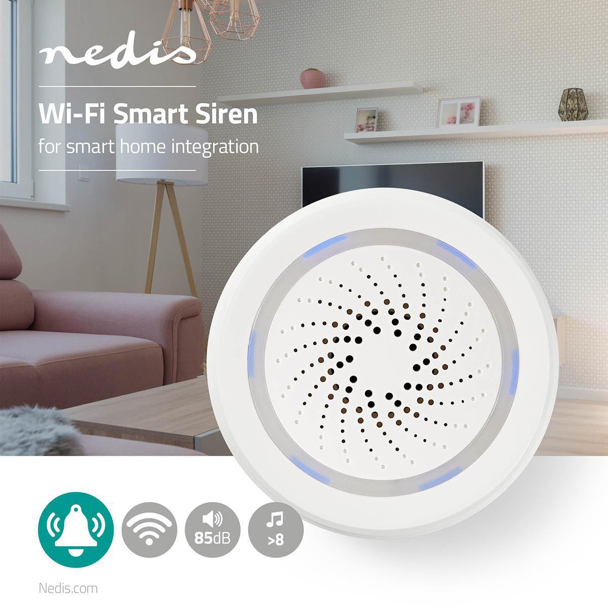 SmartLife Siren | Wi-Fi | Power adapter | 8 Sound | 85 dB| Android™ / IOS | White