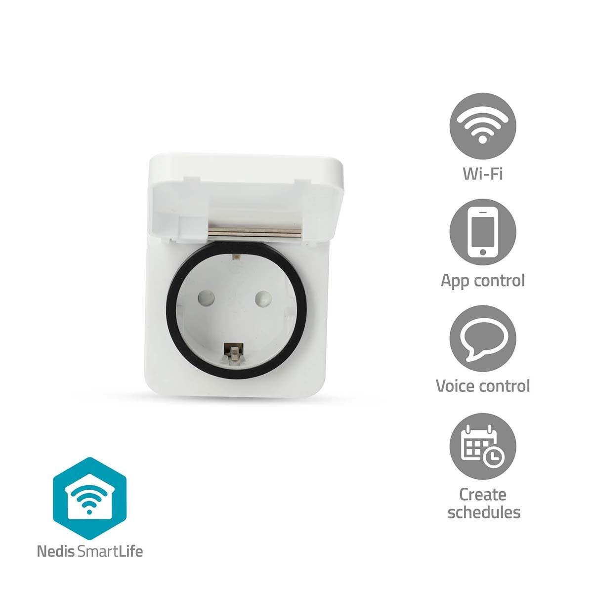SmartLife Smart Plug | Wi-Fi | IP44 | 3680 W | Plug with earth contact | -25 - 55 °C | Android™ / IOS | Grey / White | 1 pcs