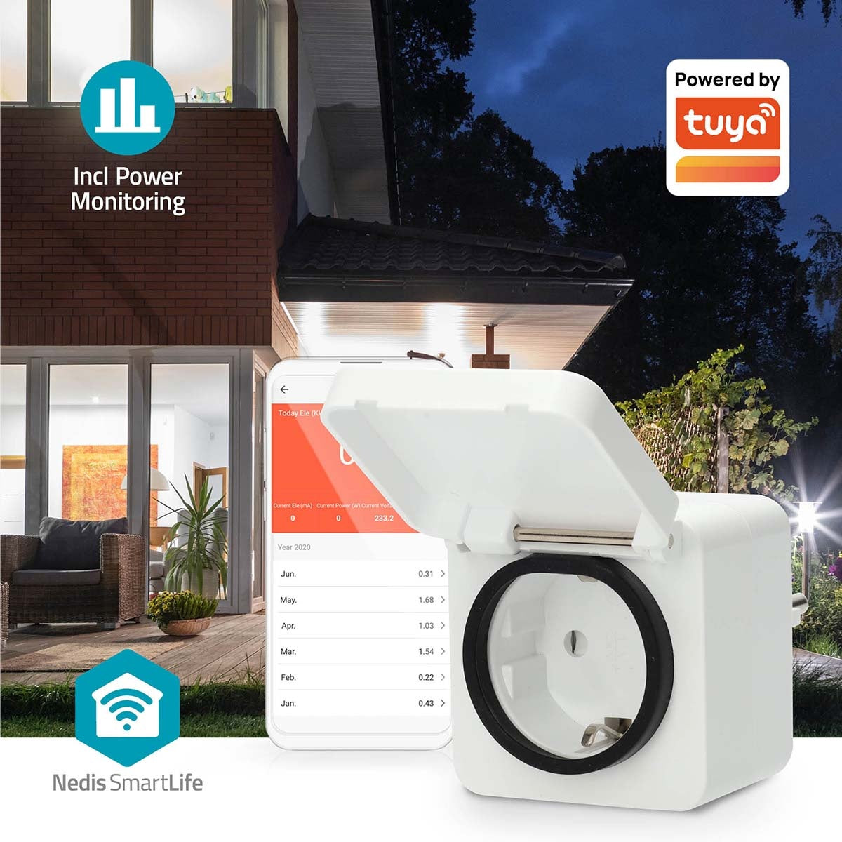 SmartLife Smart Plug | Wi-Fi | IP44 | 3680 W | Plug with earth contact | -25 - 55 °C | Android™ / IOS | Grey / White | 1 pcs