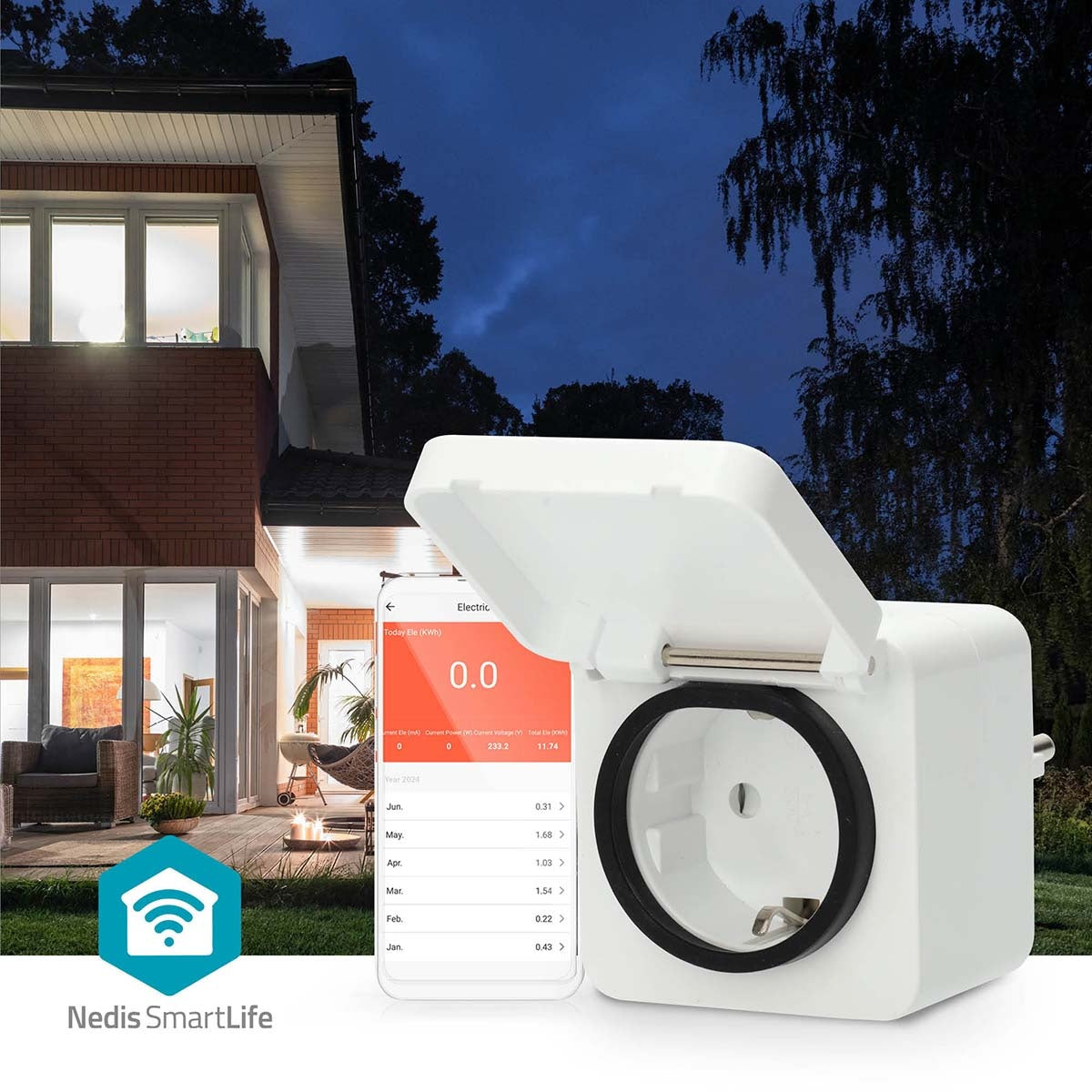 SmartLife Smart Plug | Wi-Fi | IP44 | 3680 W | Plug with earth contact | -25 - 55 °C | Android™ / IOS | Grey / White | 1 pcs