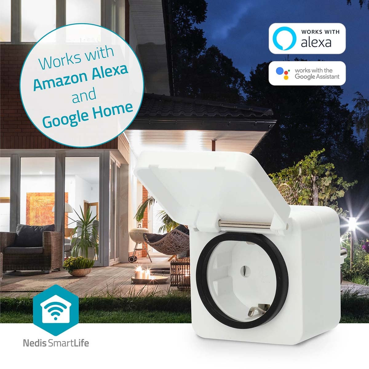 SmartLife Smart Plug | Wi-Fi | IP44 | 3680 W | Plug with earth contact | -25 - 55 °C | Android™ / IOS | Grey / White | 1 pcs