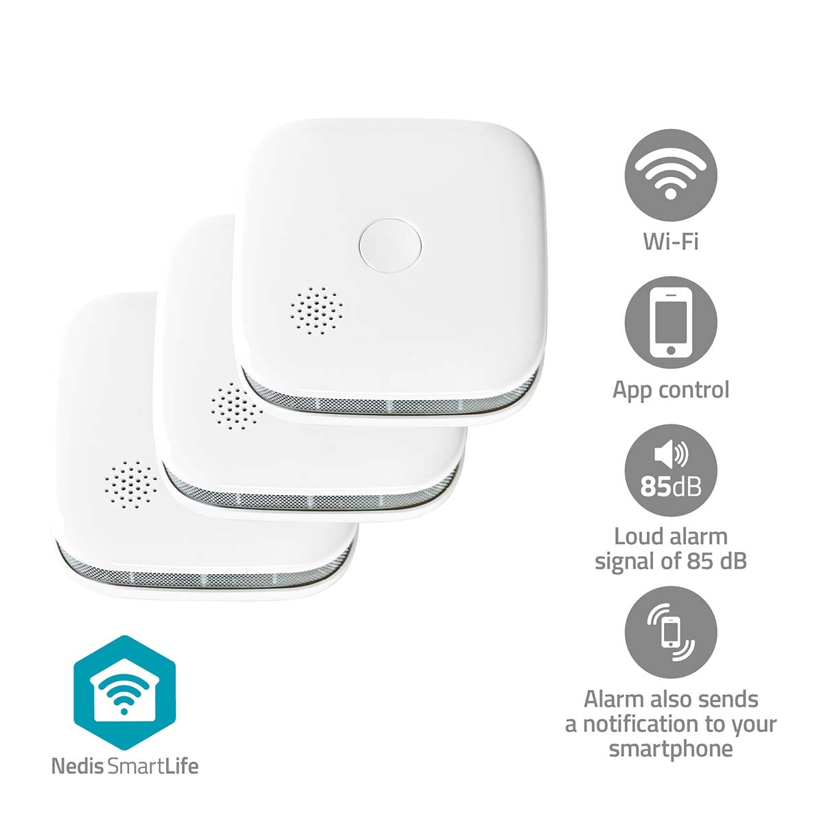SmartLife Smoke Detector | Wi-Fi | Battery Powered | Sensor life cycle: 10 year | EN 14604 | Max. battery life: 24 Months | 85 dB | White | 3 pcs