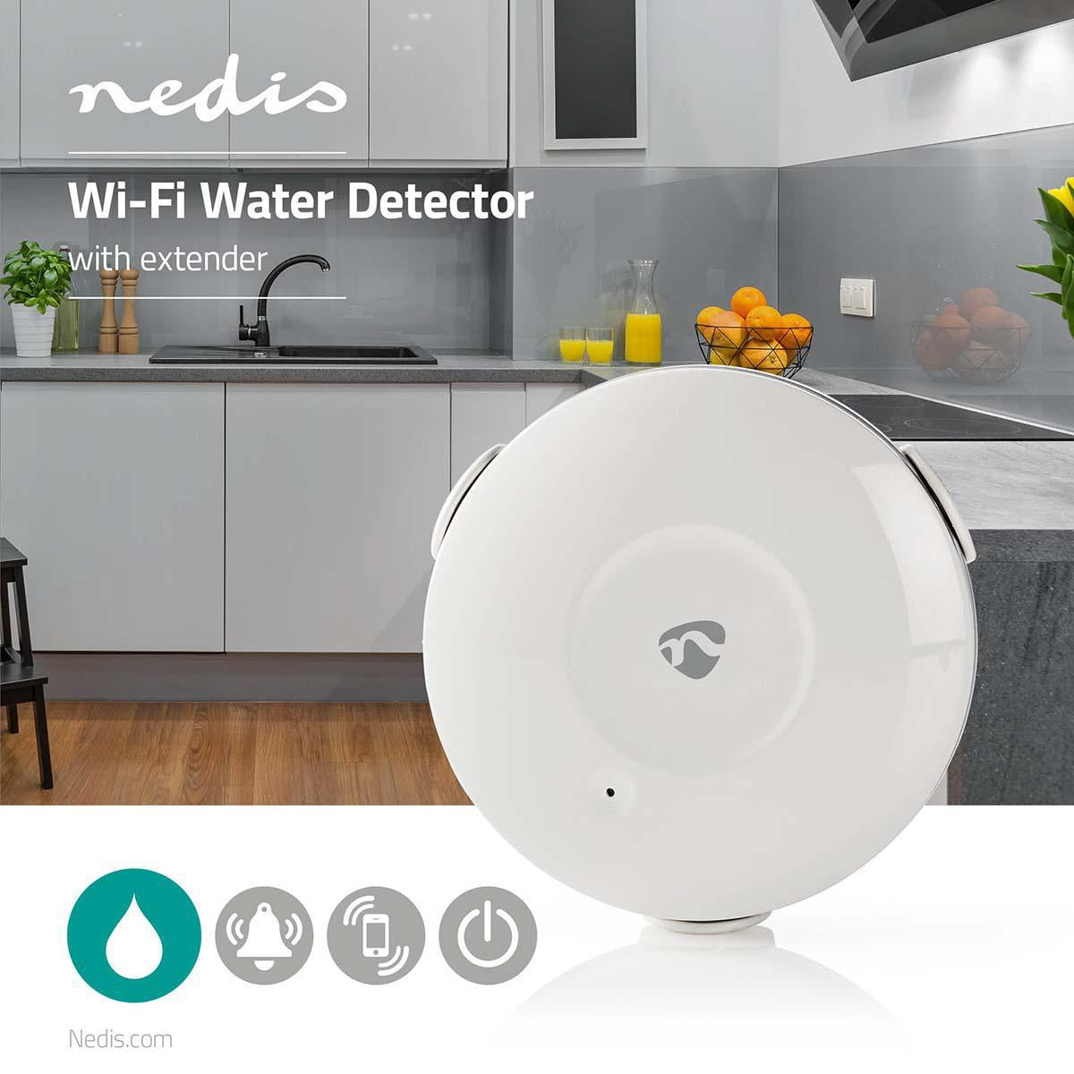 SmartLife Water Detector | Wi-Fi | Battery powered | Extension included | Max. battery life: 24 Months | 50 dB| White