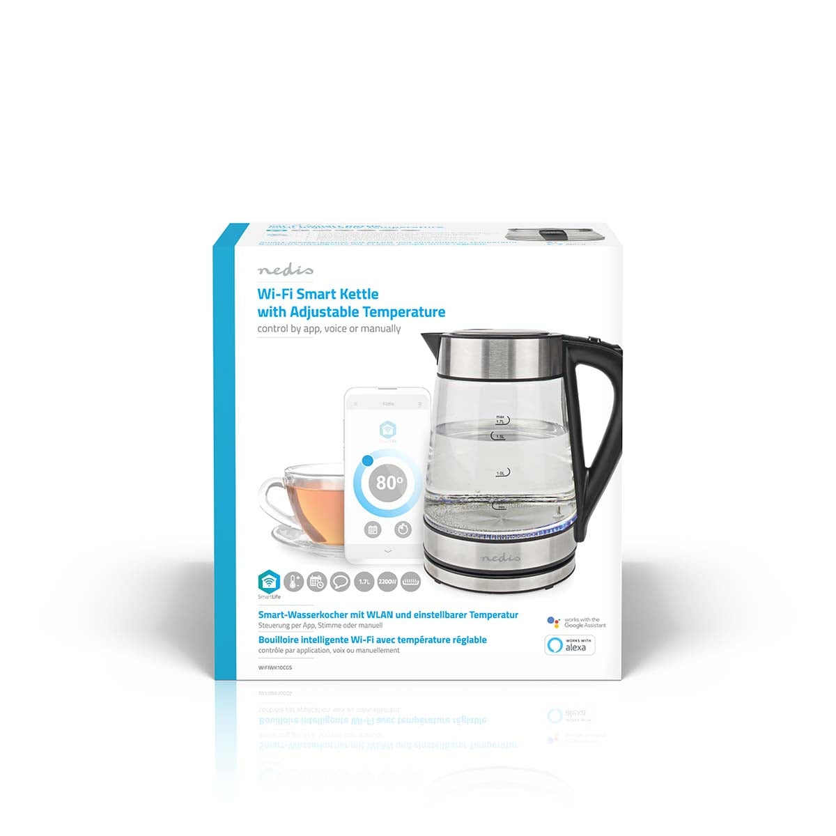 SmartLife Water boiler | Wi-Fi | 1.7 l | Glass | 40,60,70,80,90,100 °C | Temperature indicator | Rotatable 360 degrees | Concealed heating element | Strix® Control | Cook-tort function | Android™ / IOS