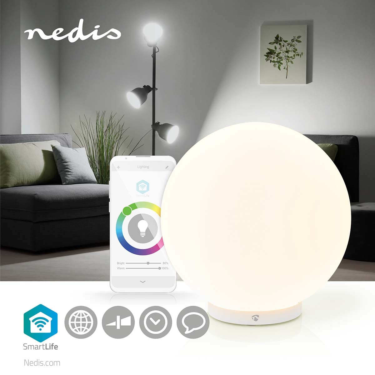 SmartLife mood lamp | Wi-Fi | Round | | 360 lm | RGB / Warm to cool white | 2700 - 6500 K | 5 W| Glass | 1 pc.