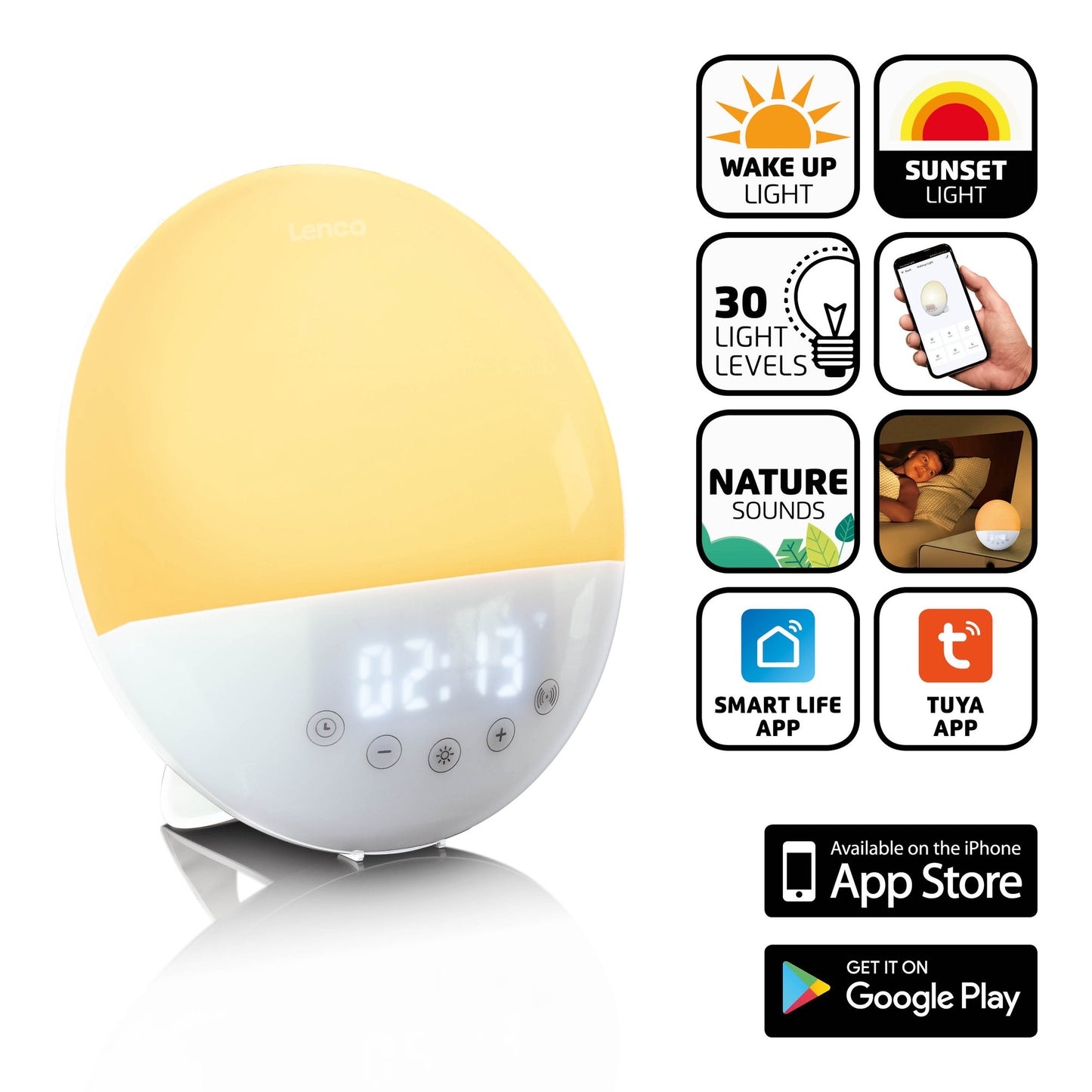 Smart Wake-Up Light Alarm Clock with Dual Alarms, Wi-Fi