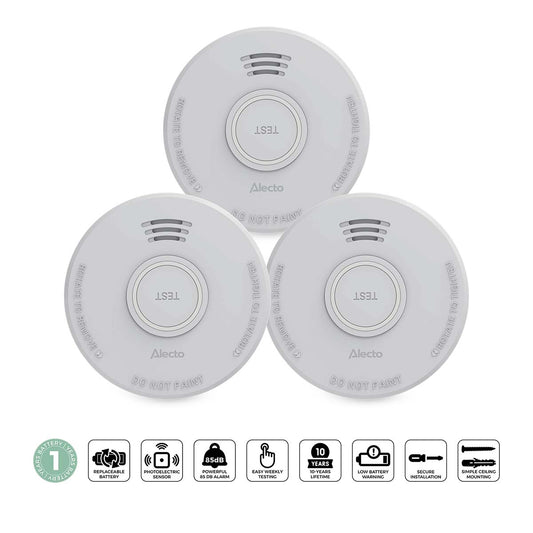 Smoke Alarm with 1-Year Battery, White, 3-Pack