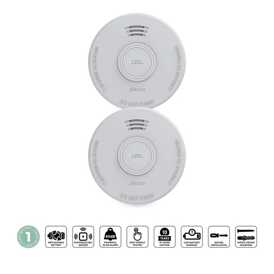Smoke Alarm with Photoelectric Sensor, 1-Year Battery, 2-Pack