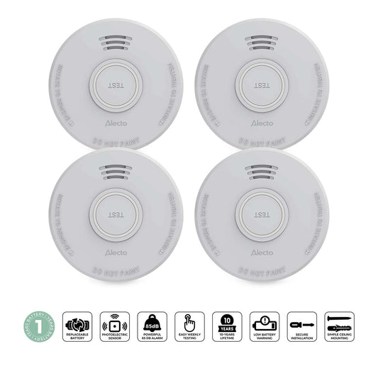 Smoke Alarm with Photoelectric Sensor, 4 Pack, White