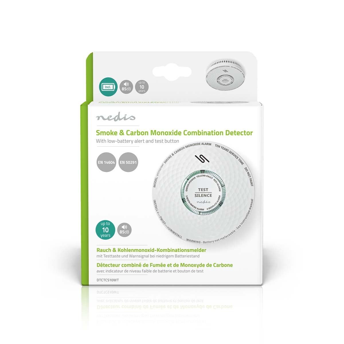 Smoke & Carbon Monoxide Alarm | Battery powered | Battery life up to: 10 years | EN 14604 | With test button | 85 dB| ABS | White