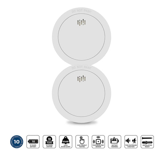 Smoke Detector, 10-Year Battery, 2-Pack, White
