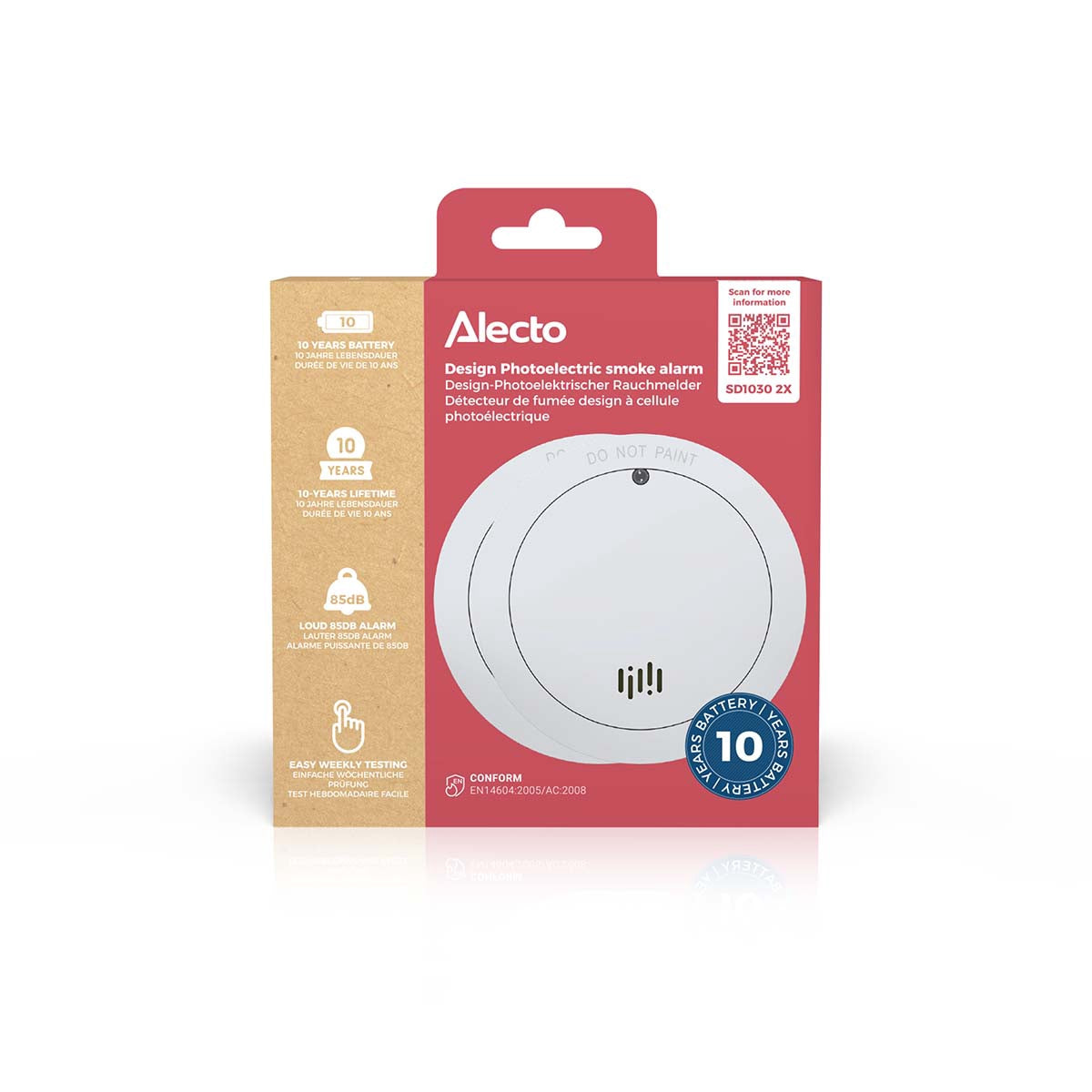 Smoke Detector, 10-Year Battery, 2-Pack, White