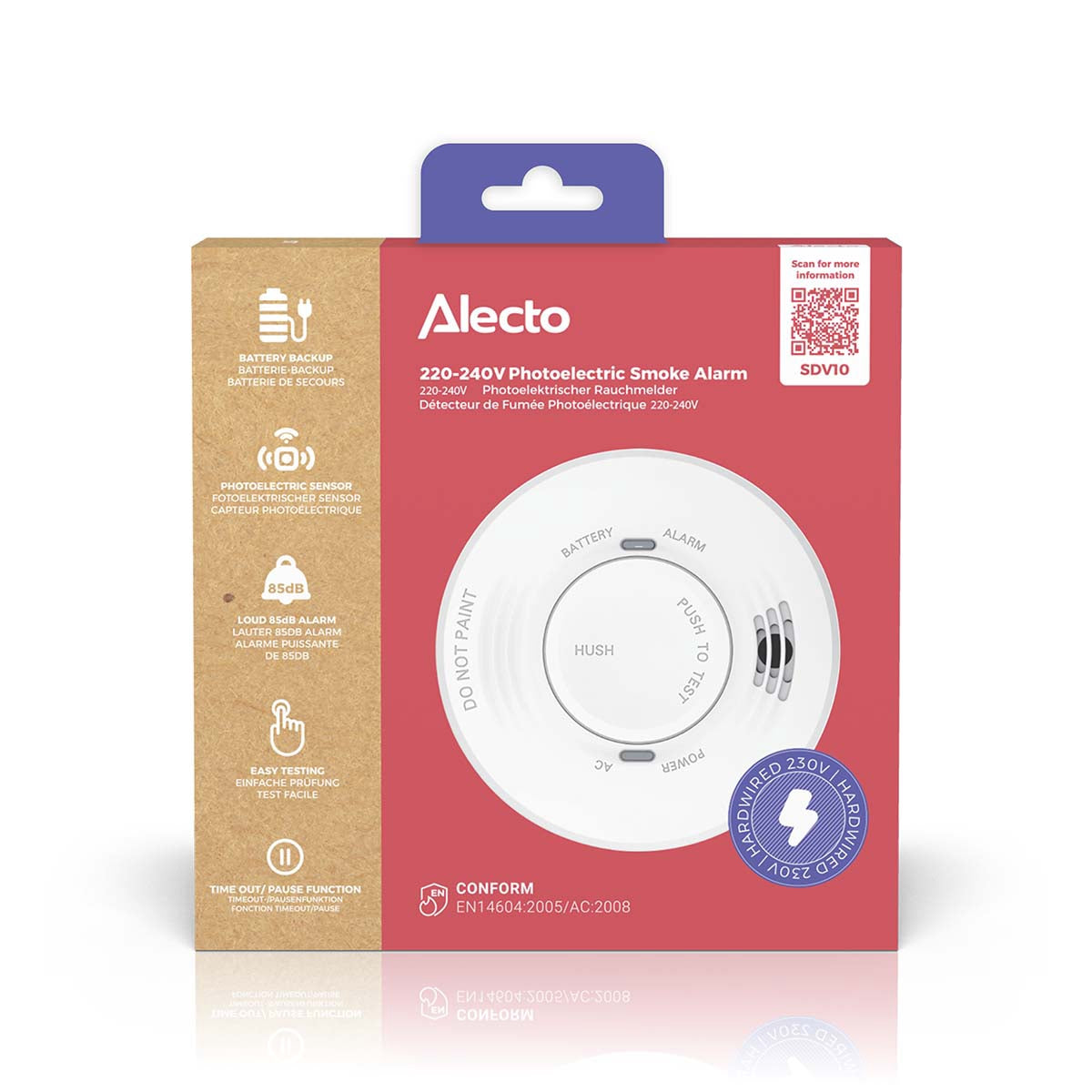 Smoke Detector 230V, 5-Year Battery Backup, White