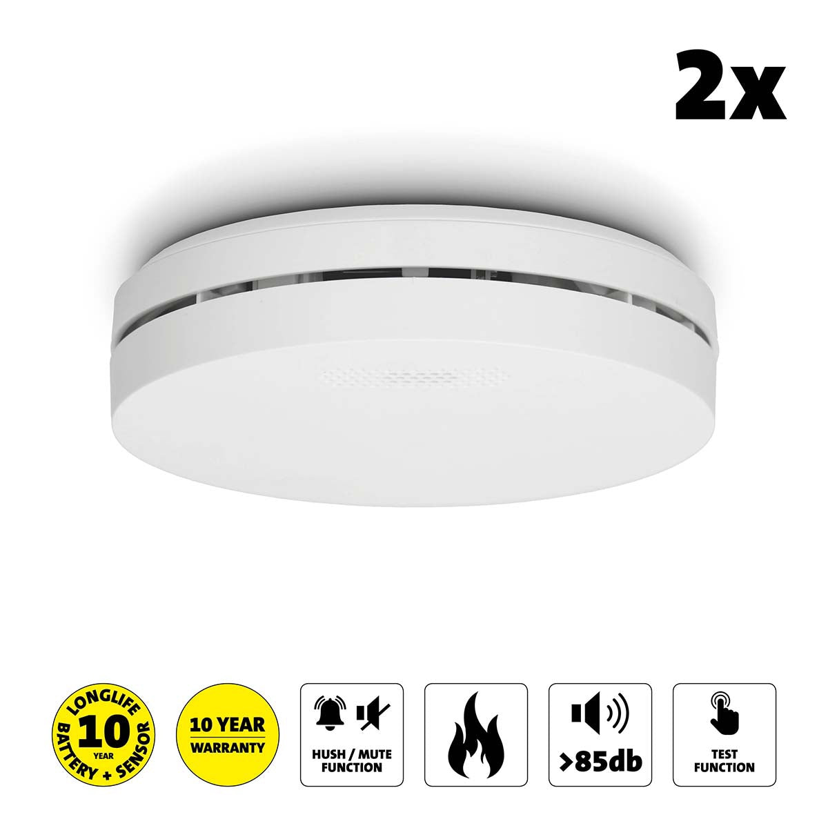 Smoke Detector 2-Pack, 10-Year Battery, White