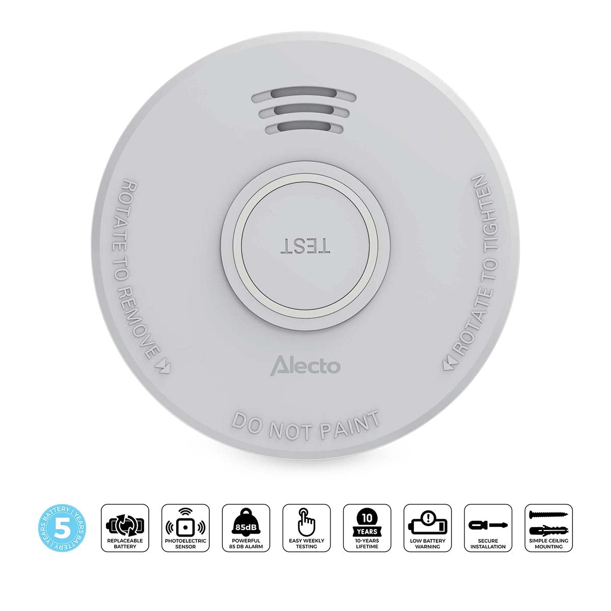 Smoke Detector, 5-Year Battery, White